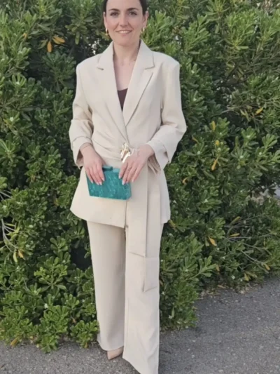 traje chaqueta beige l
